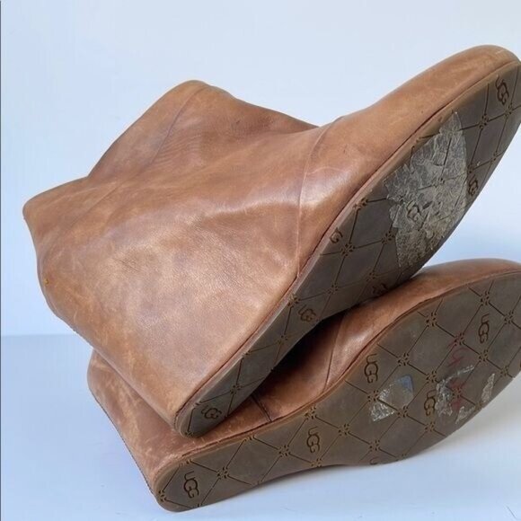 UGG Australia Carmine Leather Wedge Ankle Boots Chestnut Brown Women’s 8.5M - Picture 9 of 12